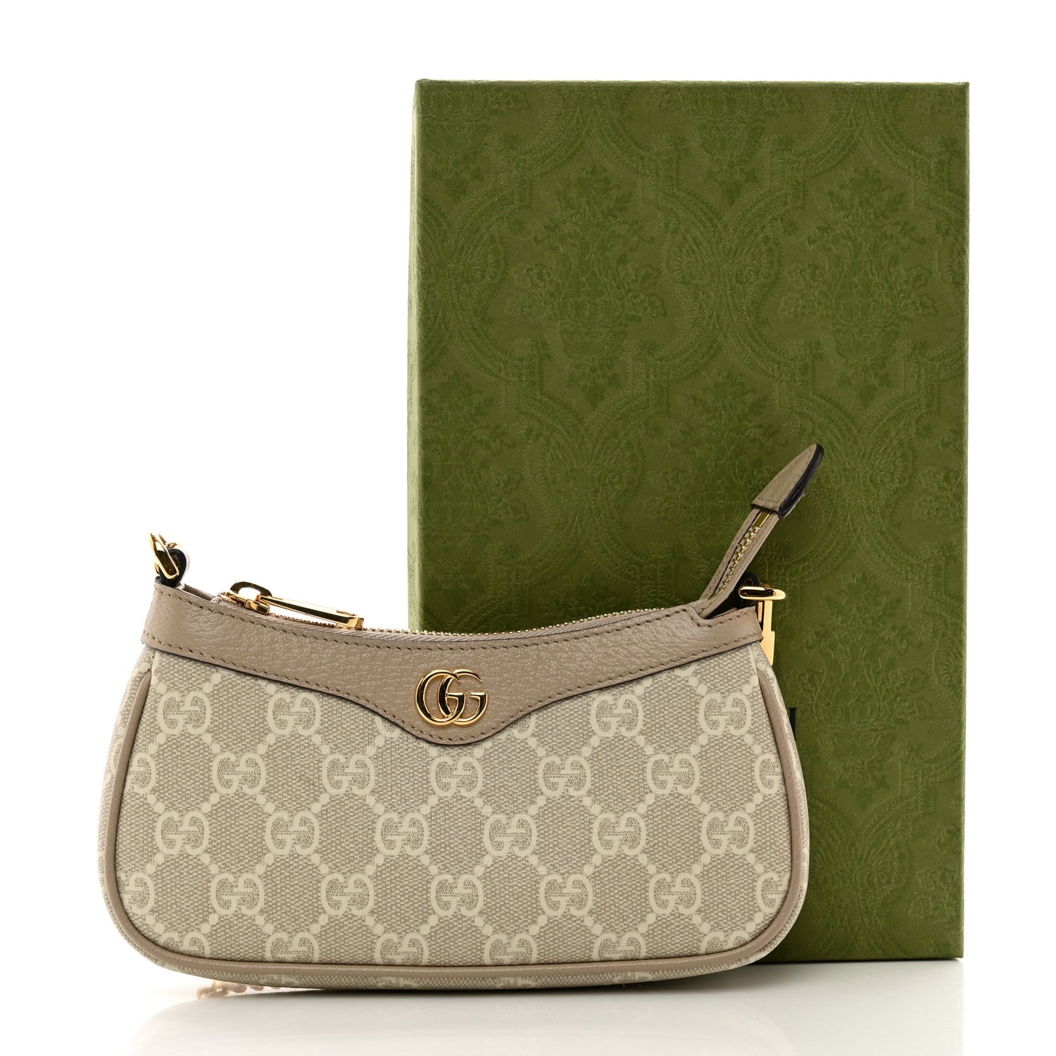 Gucci GG Supreme Monogram Textured Dollar Calfskin Web Mini Ophidia GG Handbag Beige Mystic White Oatmeal 10 of 10