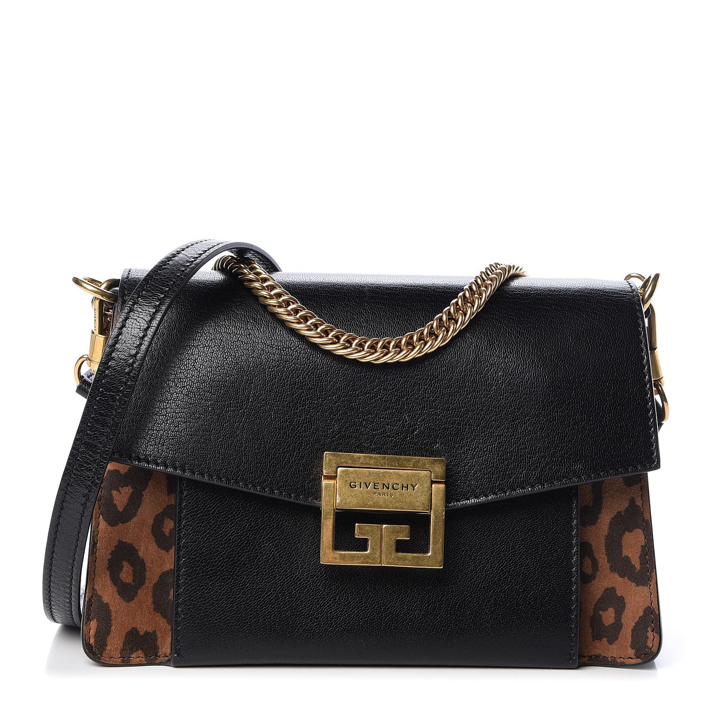 Calfskin Suede Leopard Print Small GV3 Shoulder Bag Black Chestnut