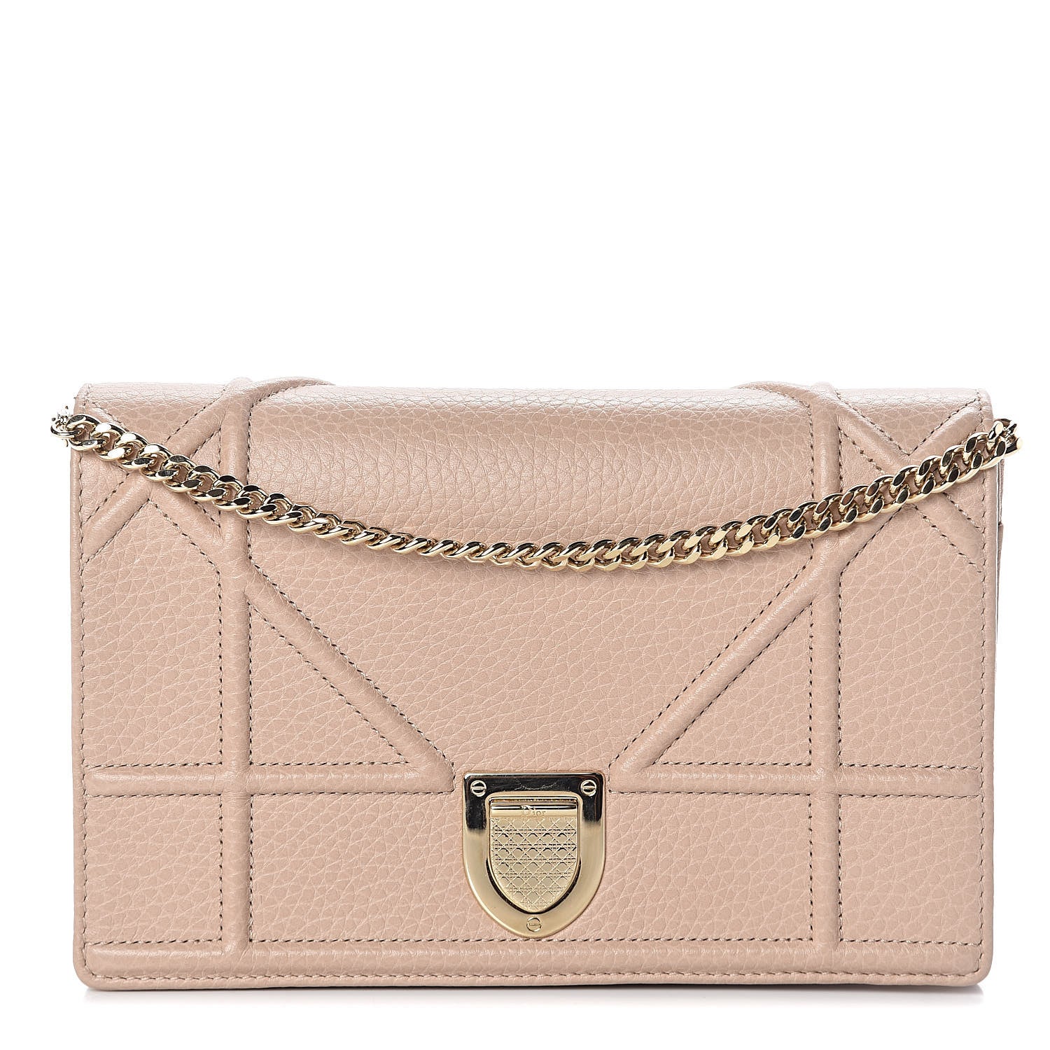 Christian Dior Grained Calfskin Diorama Wallet on Chain Pouch Nude 1 of 8
