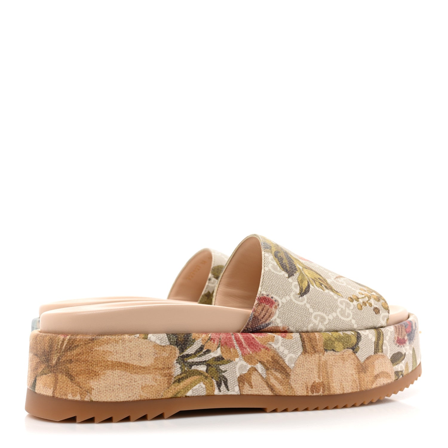 Gucci GG Supreme Monogram Water Flora Angelina Platform Slide Sandals 38 Beige White Multicolor 4 of 8
