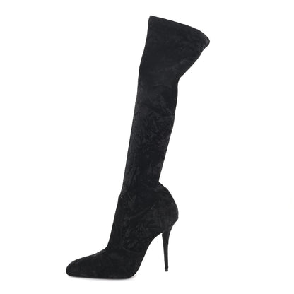 Saint Laurent Velvet Ella 110 Knee High Boots 40 Black 1 of 6