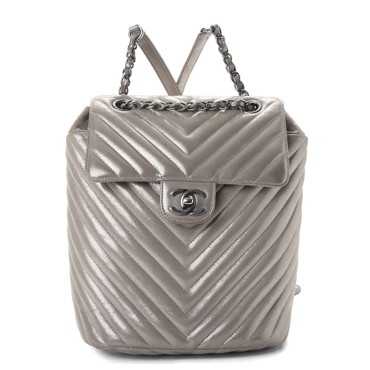 Metallic Calfskin Chevron Quilted Small Urban Spirit Backpack Silver