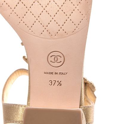 Chanel Metallic Lambskin Chain CC Logo Thong Sandals 37.5 Gold 7 of 9