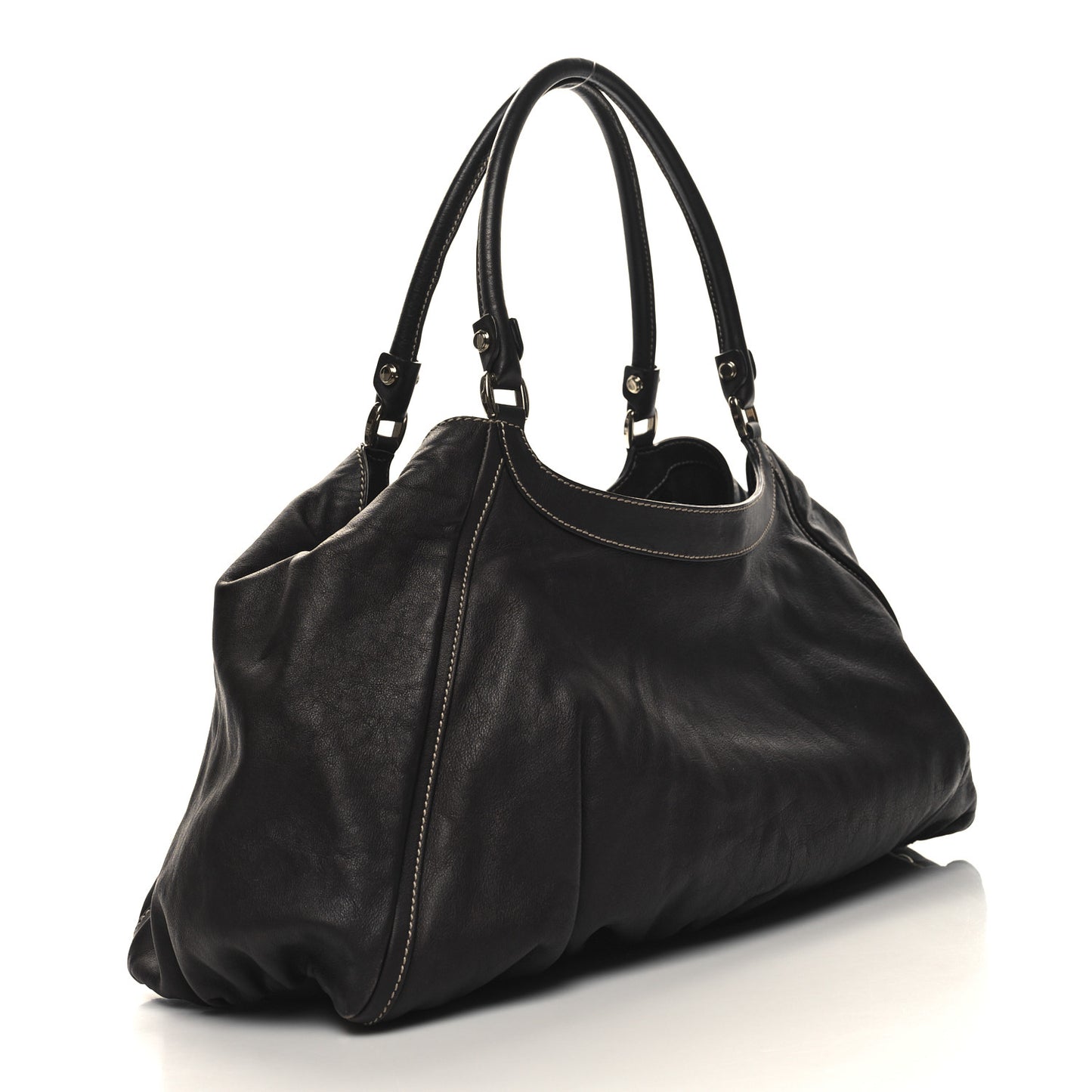 Calfskin Large D Gold Ring Shoulder Bag Chocolate