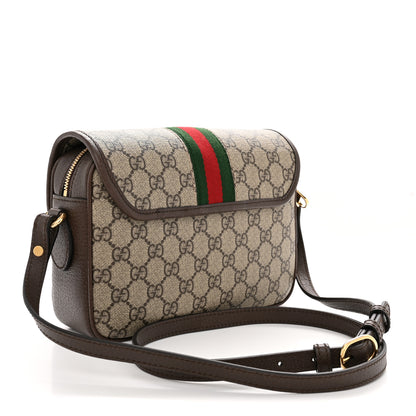 Gucci GG Supreme Monogram Textured Dollar Calfskin Web Studded Mini Ophidia Flap Shoulder Bag Beige Ebony New Acero 3 of 10
