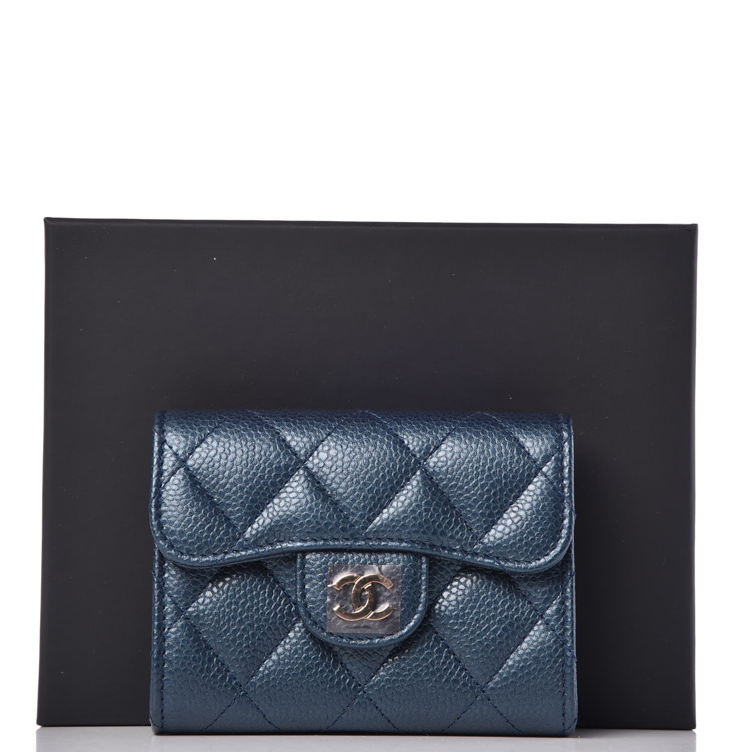 Chanel Metallic Caviar Quilted Flap Card Holder Wallet Dark Blue 9 of 9