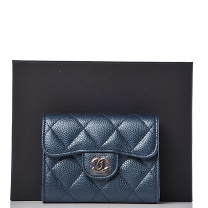 Chanel Metallic Caviar Quilted Flap Card Holder Wallet Dark Blue 9 of 9