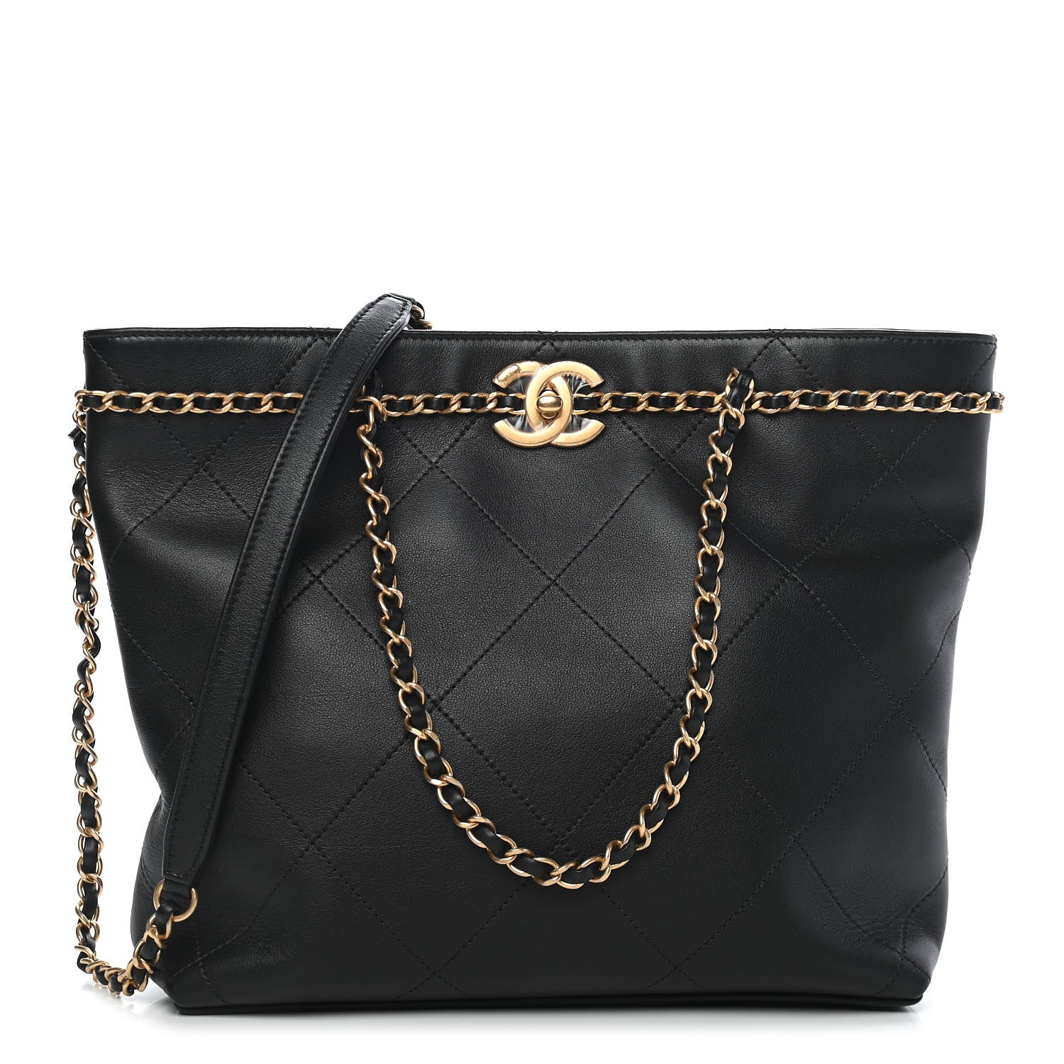 Chanel Calfskin Stitched Small Shopping Tote Black 1 of 9