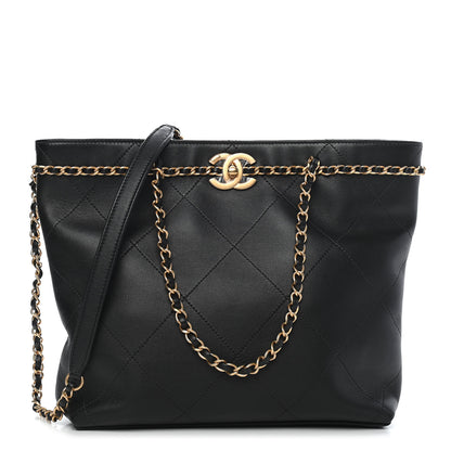 Chanel Calfskin Stitched Small Shopping Tote Black 1 of 9