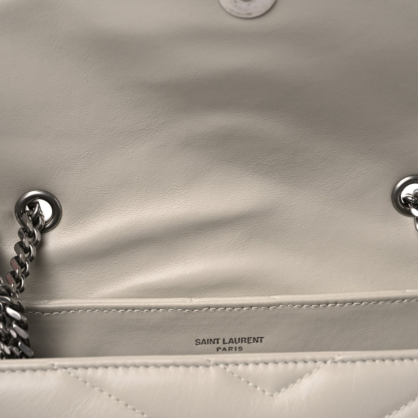 Calfskin Y Quilted Monogram Small Loulou Chain Satchel Ivory