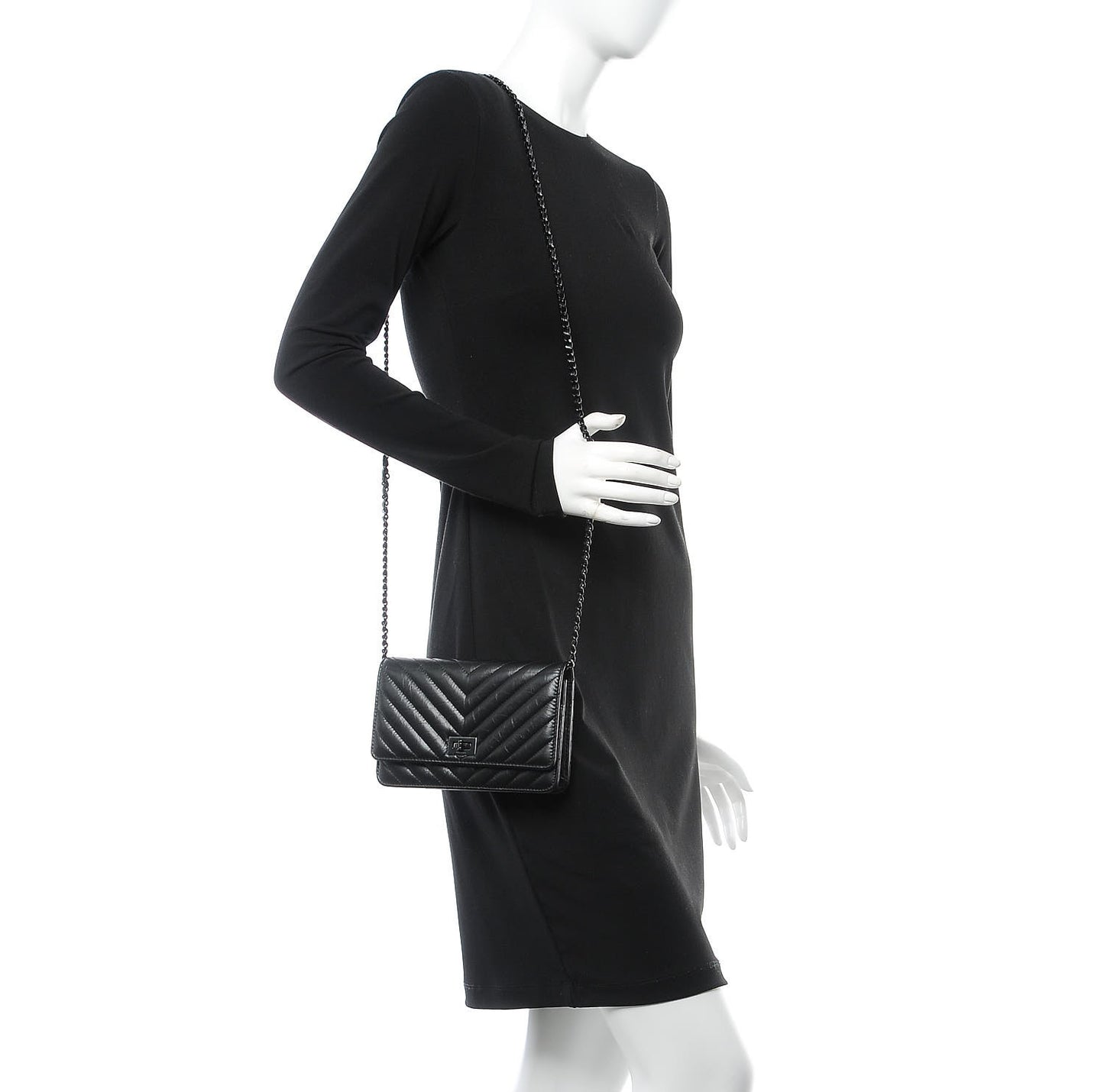 Aged Calfskin Chevron Quilted Reissue Wallet On Chain WOC So Black