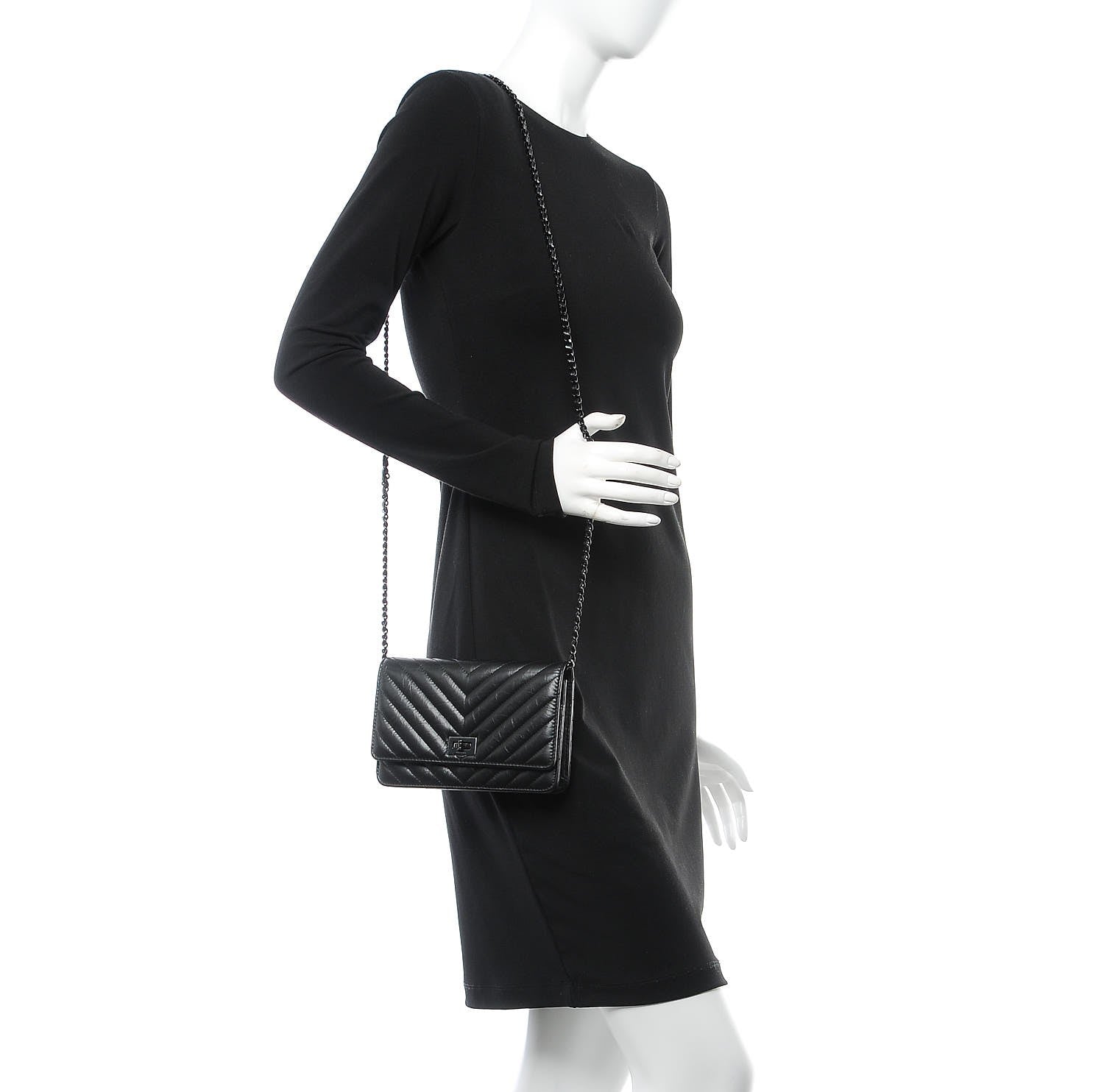 Chanel Aged Calfskin Chevron Quilted Reissue Wallet On Chain WOC So Black 2 of 9