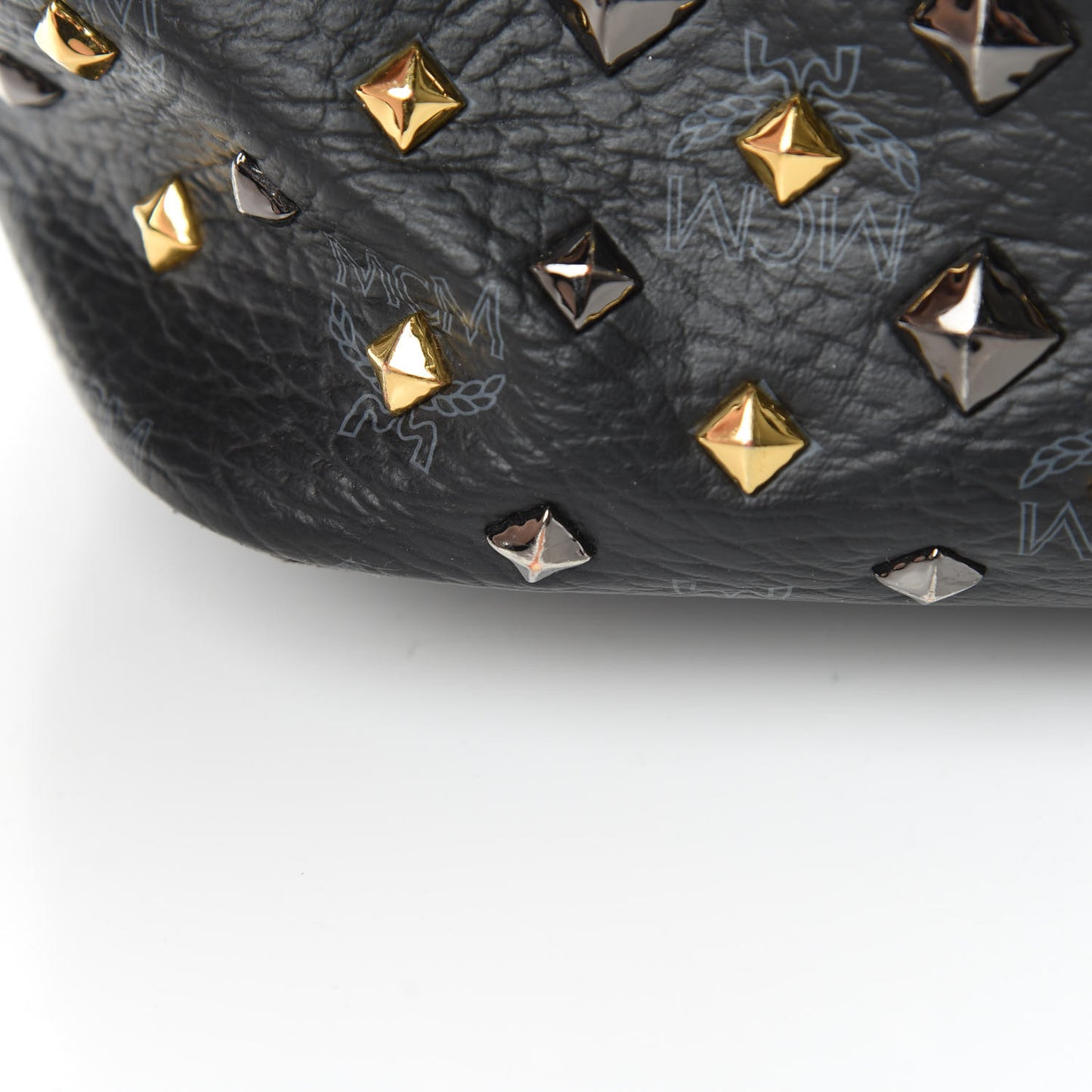 Visetos Studded Medium Bi-Color Shopper Tote Black Cognac