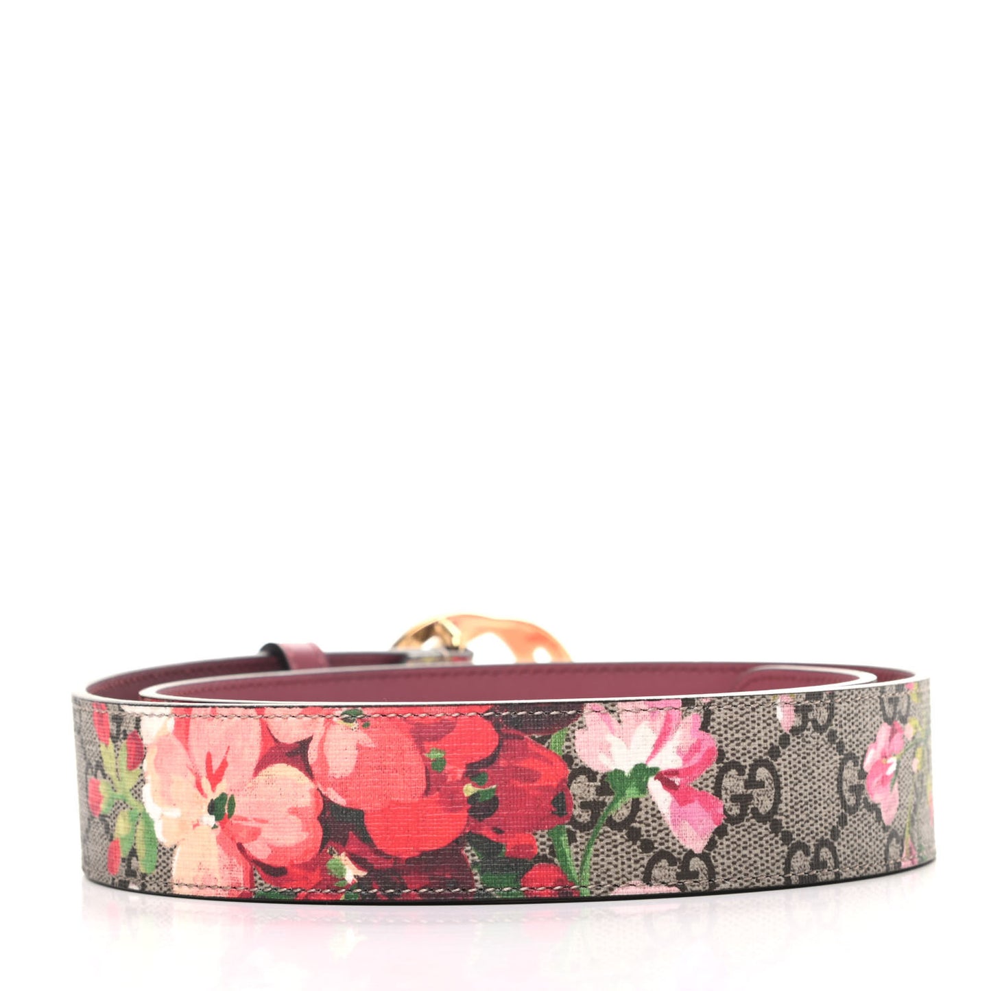 GG Supreme Monogram Blooms Moon Calfskin Interlocking G 37mm Belt 85 34 Beige Ebony Multicolor Dry Rose