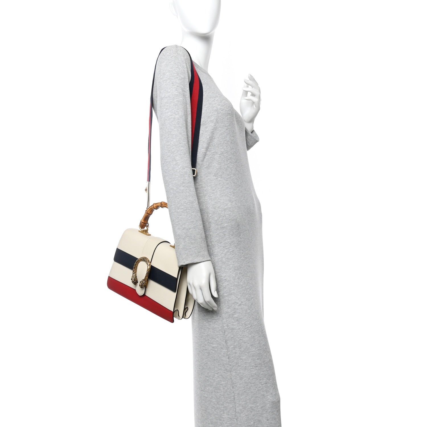 Gucci Calfskin Bamboo Web Medium Dionysus Top Handle Bag White Blue Hibiscus Red 2 of 16