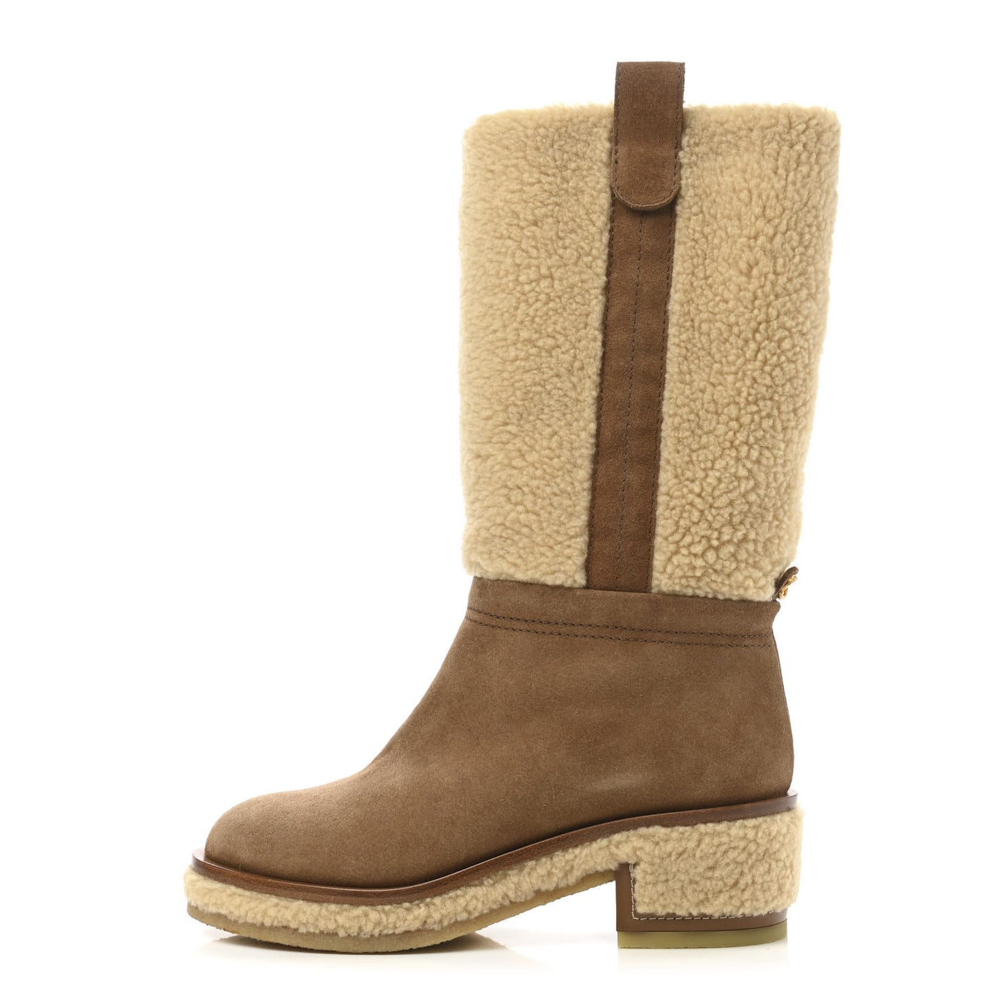 Shearling Suede Calfskin High Boots 36 Brown Beige