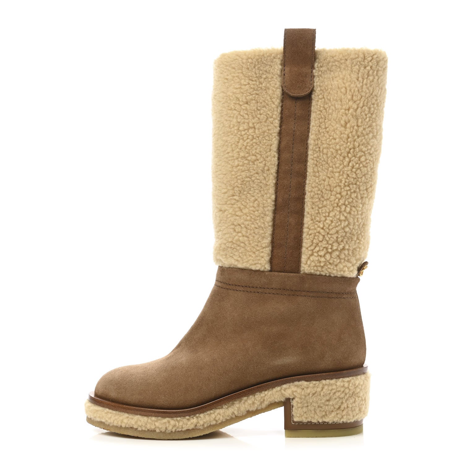Chanel Shearling Suede Calfskin High Boots 36 Brown Beige 1 of 12