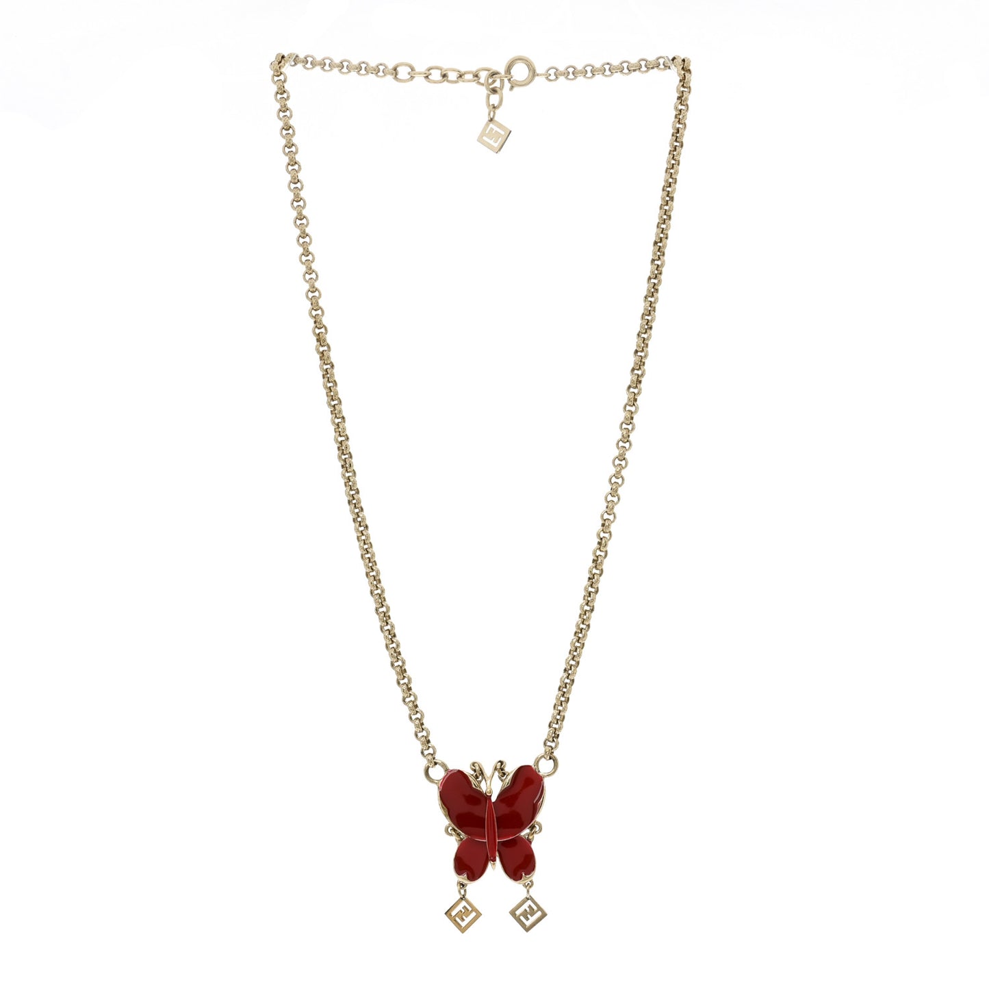 Metal Enamel Butterfly Pendant Necklace Rosso