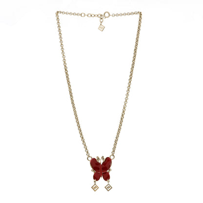 Fendi Metal Enamel Butterfly Pendant Necklace Rosso 3 of 7