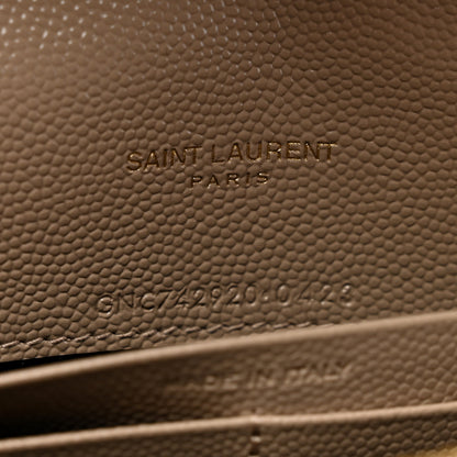 Saint Laurent Grain De Poudre Matelasse Chevron Monogram Envelope Chain Wallet Dark Beige 6 of 11