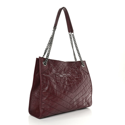 Saint Laurent Crinkled Calfskin Matelasse Monogram Medium Niki Shopper Tote Burgundy 2 of 8
