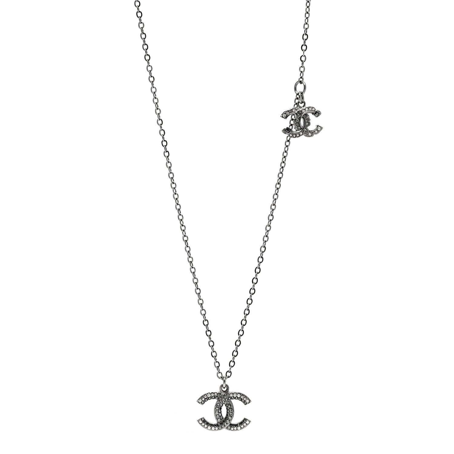 Chanel Crystal Double CC Necklace Black Dark Silver 1 of 6