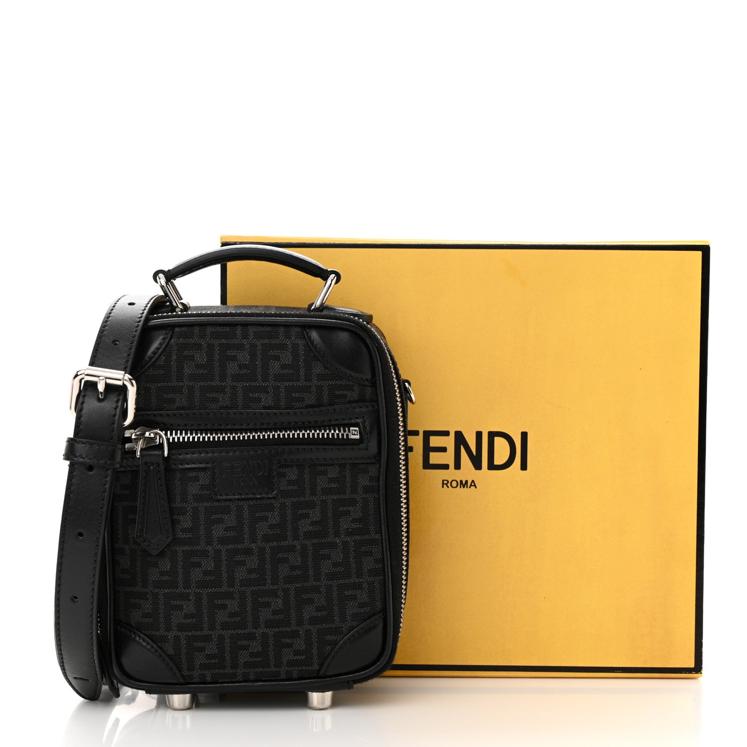 Fendi Recycled Fabric Jacquard Vitello Astro Micro FF Mini Trolley Bag Asfalto Black 3 of 13