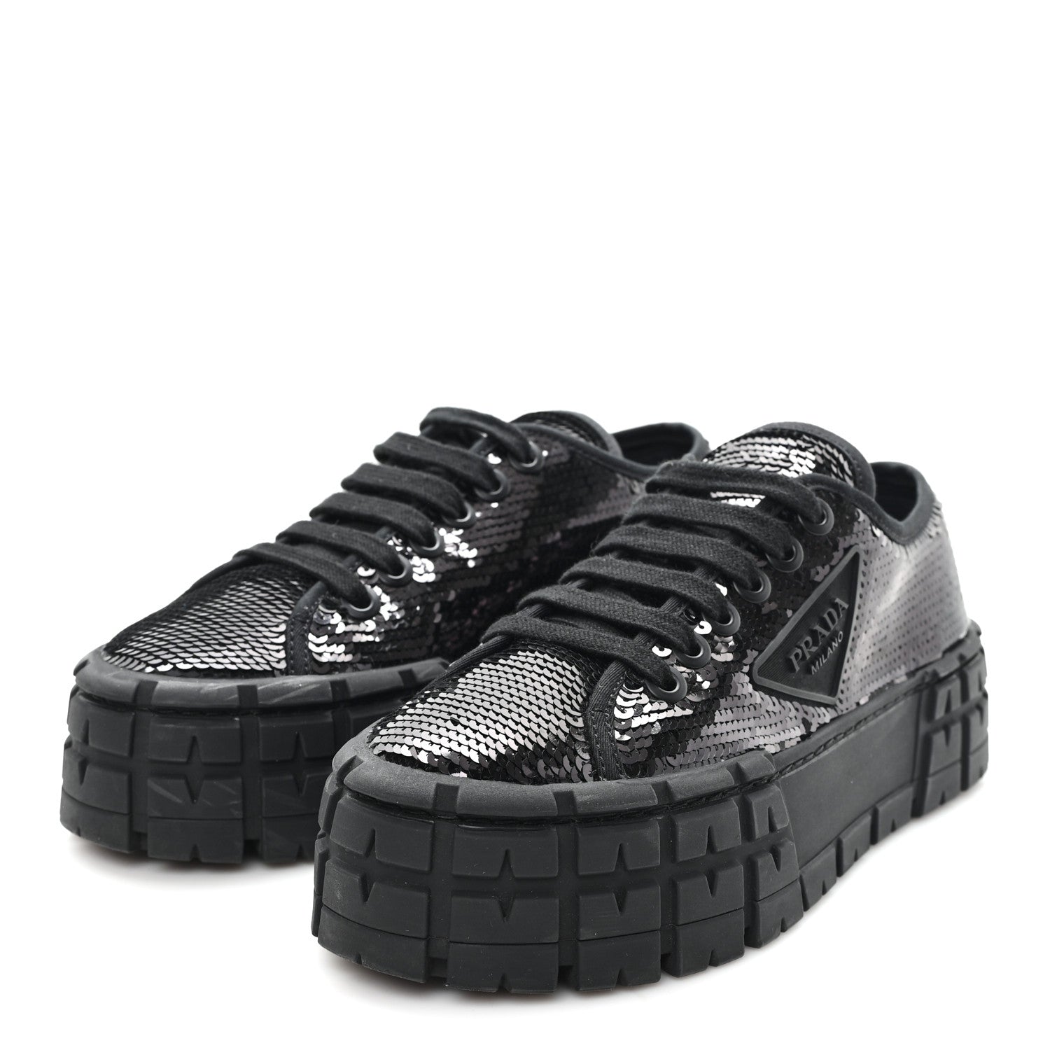 Prada Paillettes Triangle Logo Double Wheel 50mm Sneakers 37 Black 4 of 10