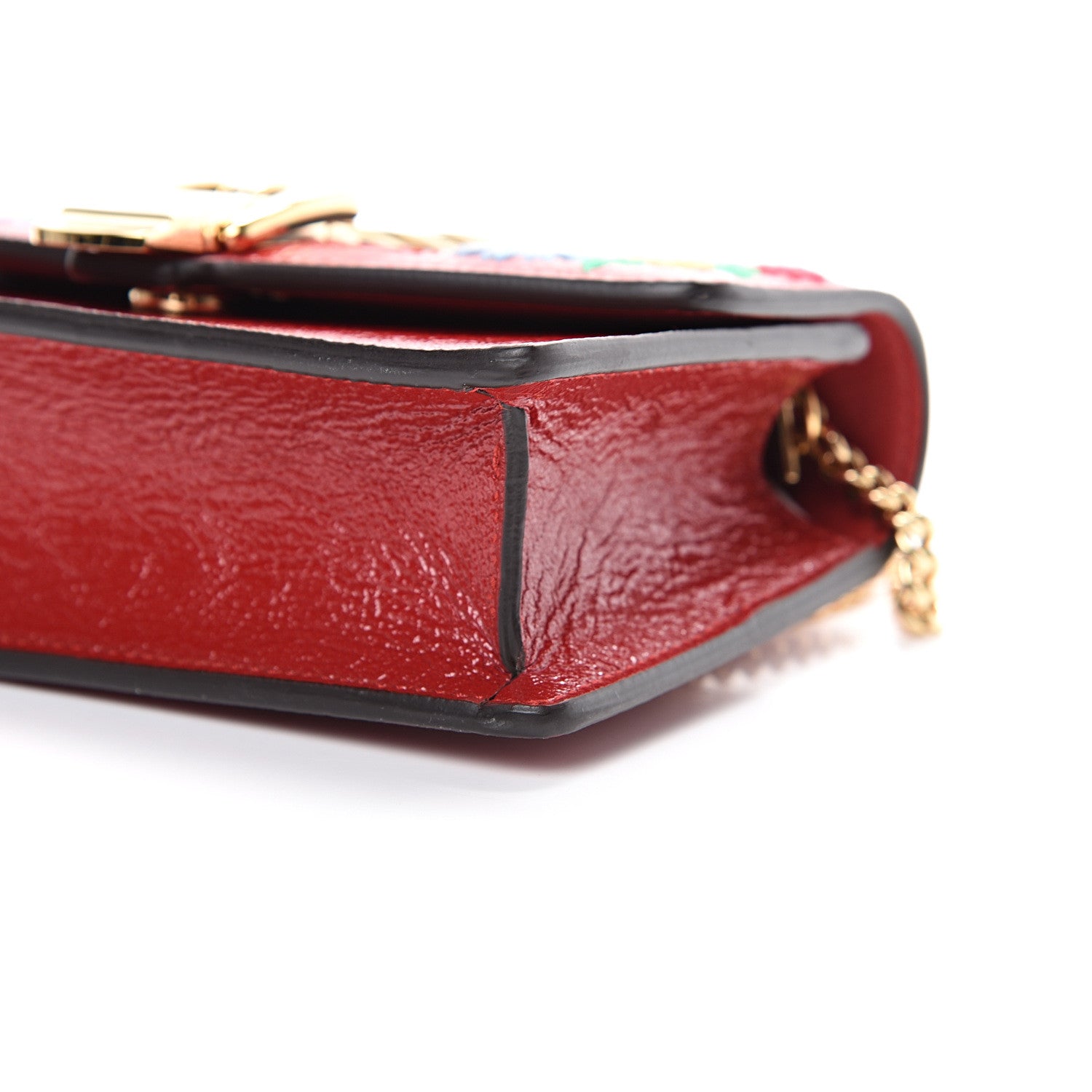 Gucci Patent Embroidered Super Mini Sylvie Chain Shoulder Bag Red 9 of 9