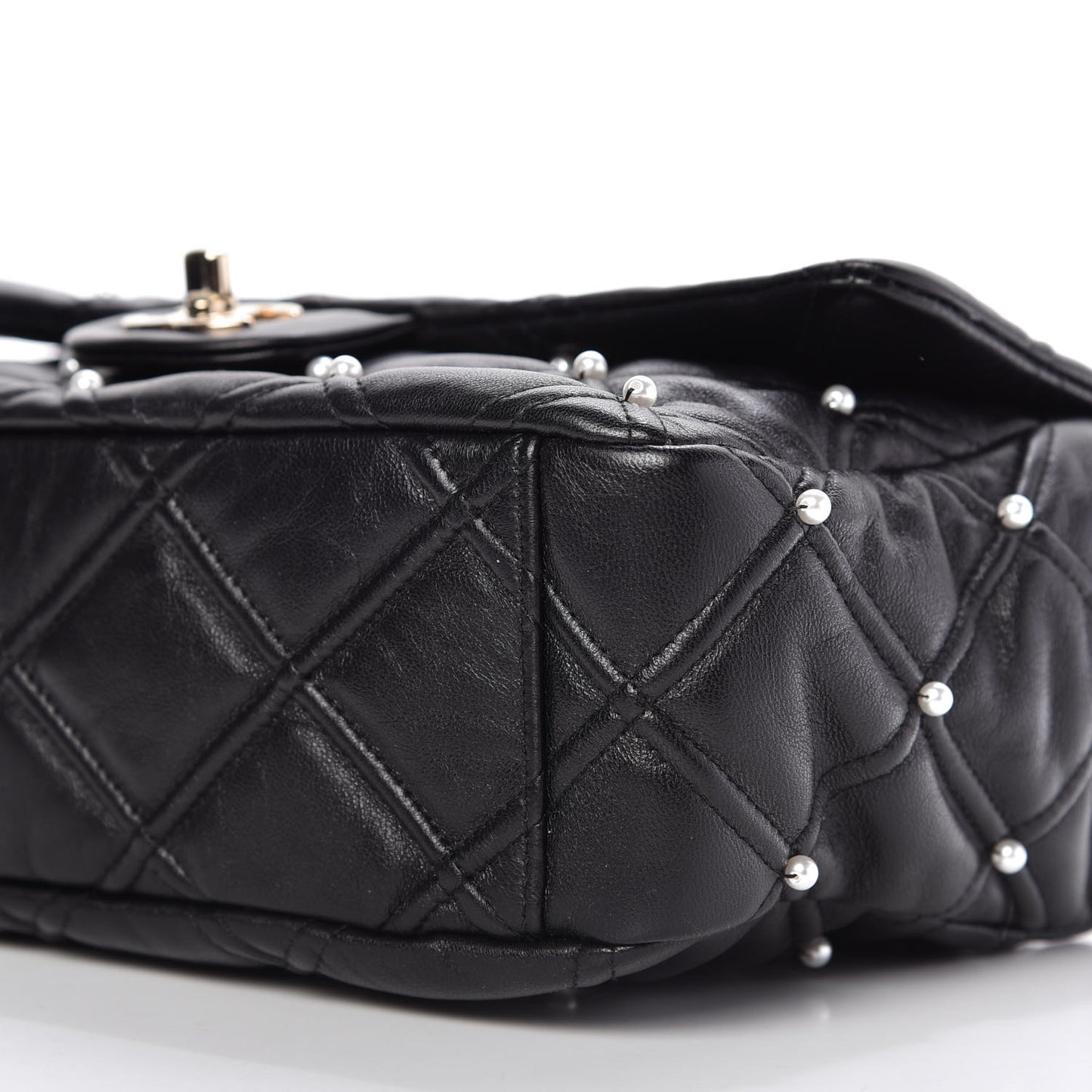 Lambskin Quilted Pearl Studded Flap Black
