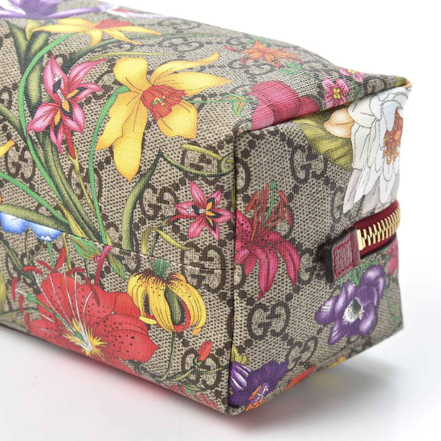 Gucci Soft GG Supreme Monogram Flora Calfskin Medium Ophidia Cosmetic Case Beige Ebony Multicolor Rosso 6 of 8