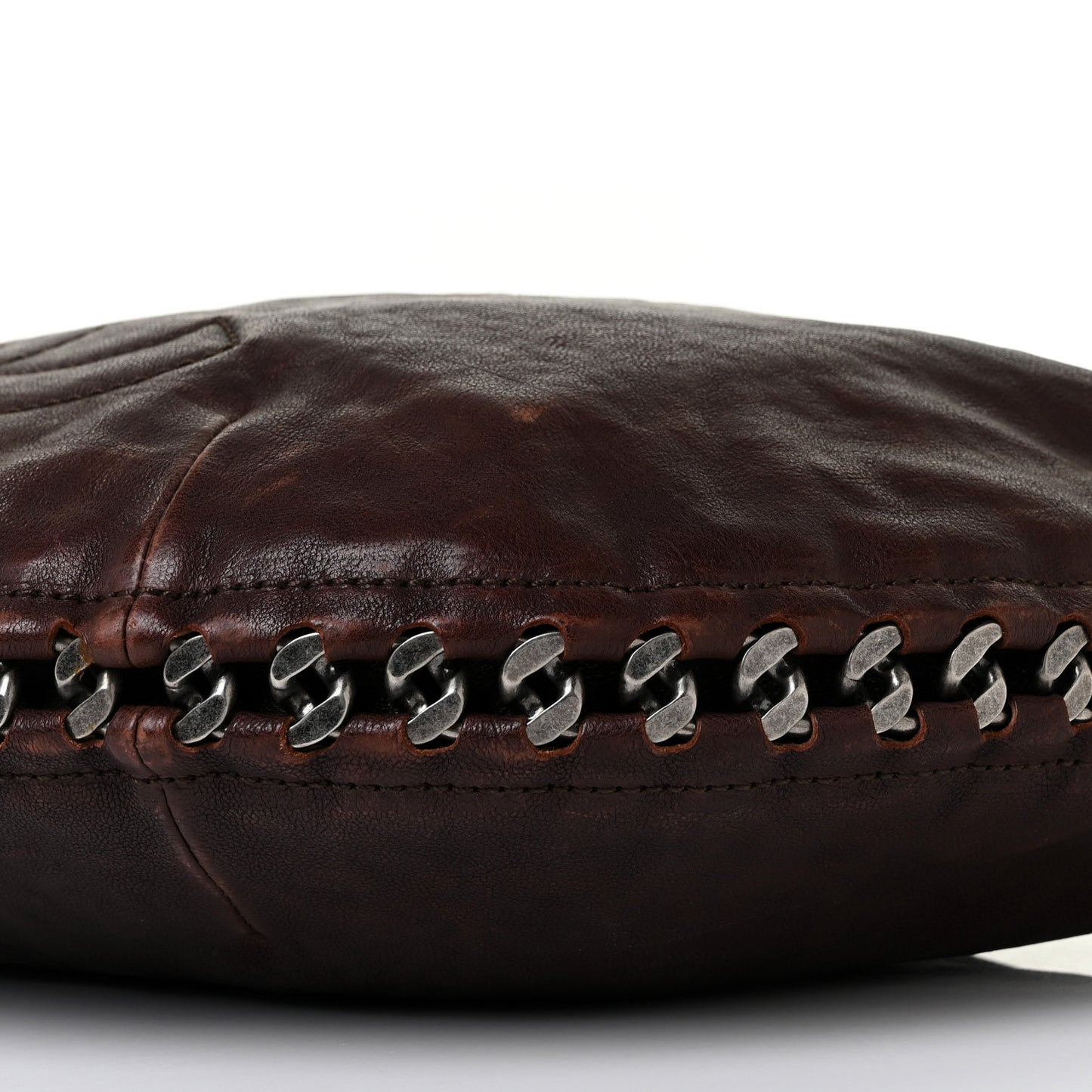 Calfskin Modern Chain Hobo Brown