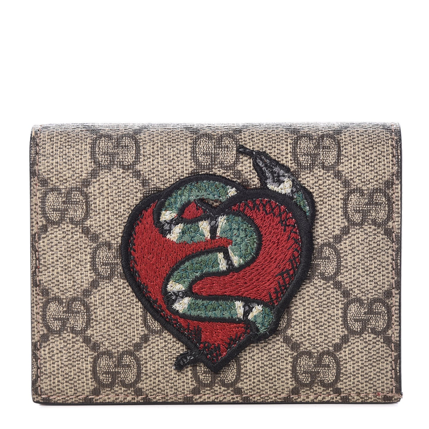 GG Supreme Monogram Kingsnake Heart Embroidered Print Card Case Red