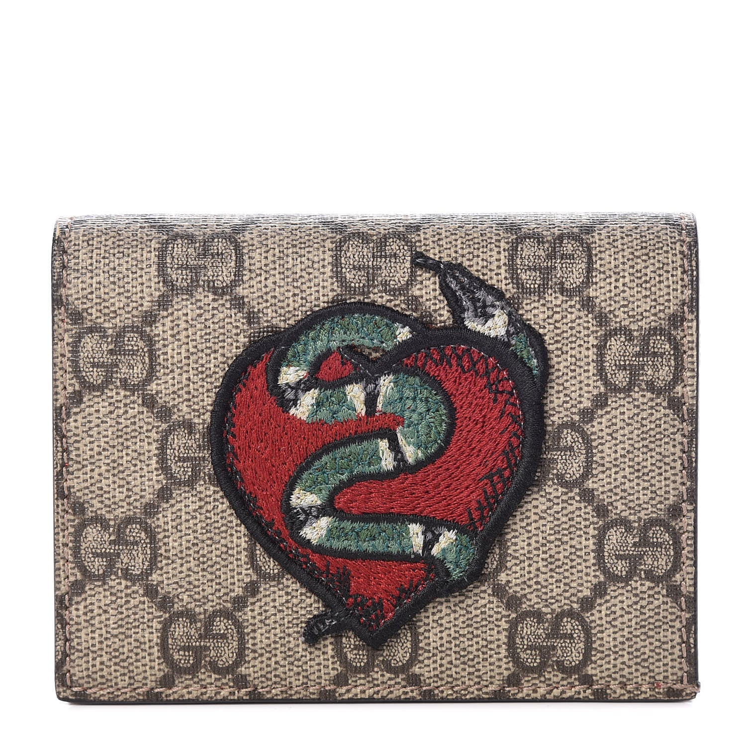 Gucci GG Supreme Monogram Kingsnake Heart Embroidered Print Card Case Red 1 of 11