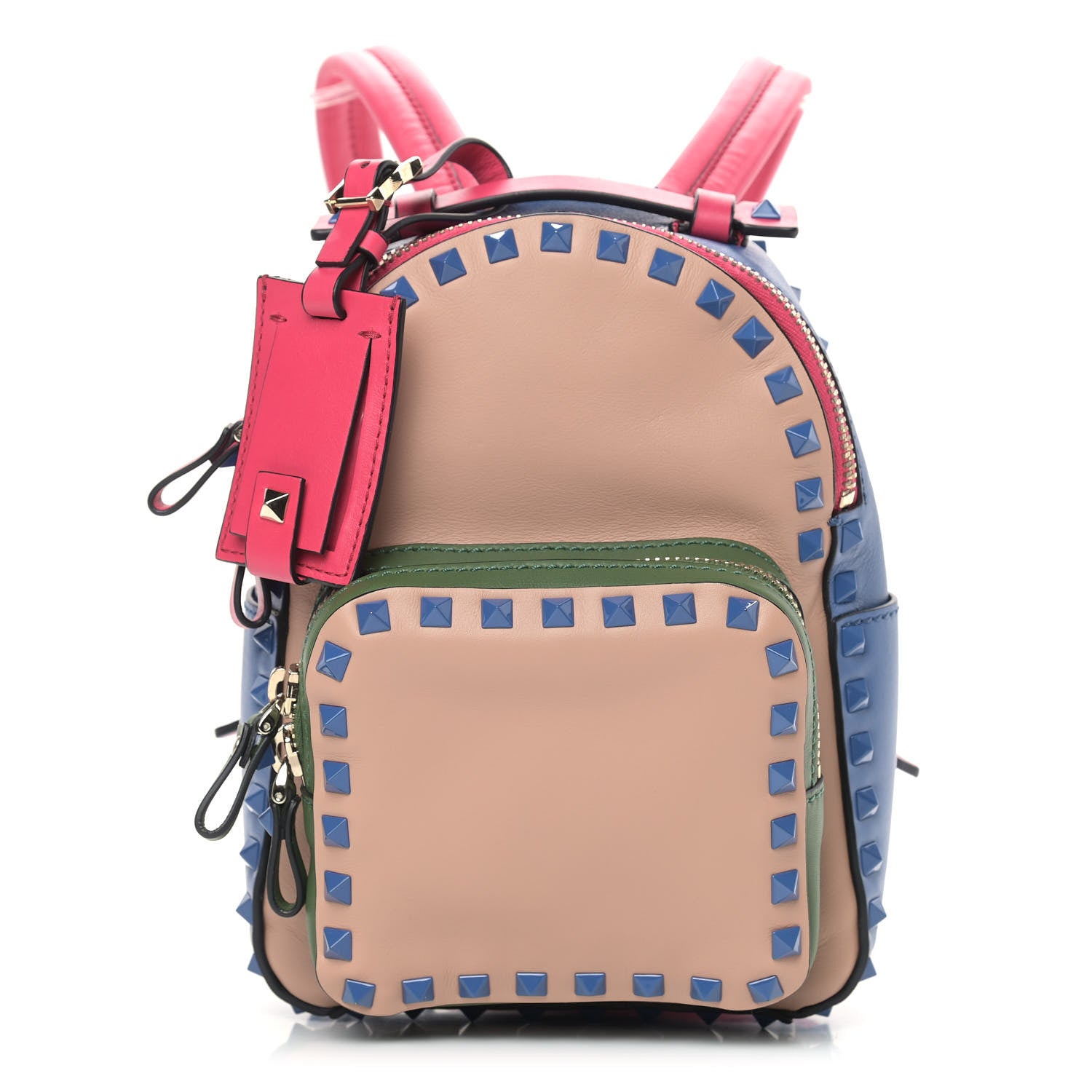 Valentino Garavani Calfskin Colorblock Mini Rockstud Backpack Skin Sorbet Indaco Green Deep Fuxia 1 of 8