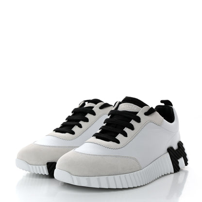 Hermes Goatskin Suede Bouncing Sneakers 37.5 White Black 3 of 10
