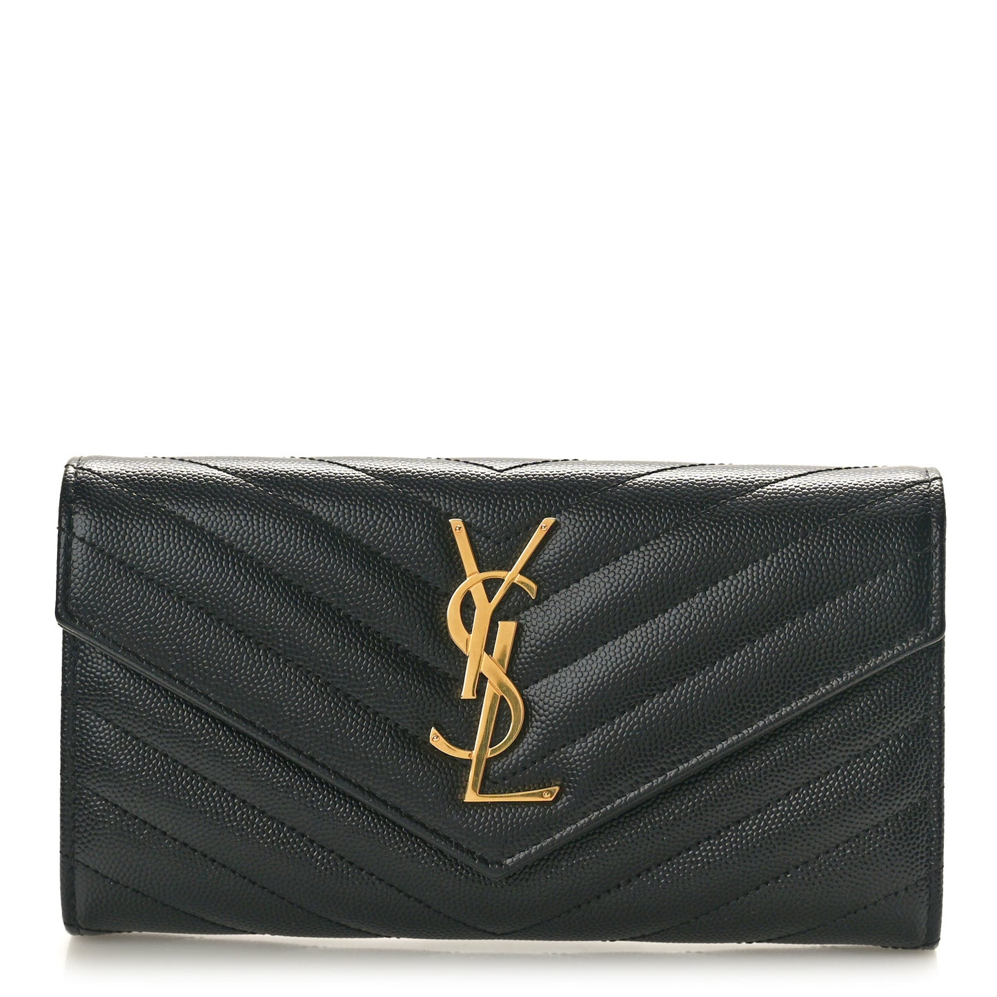 Grain De Poudre Matelasse Chevron Monogram Flap Wallet Black