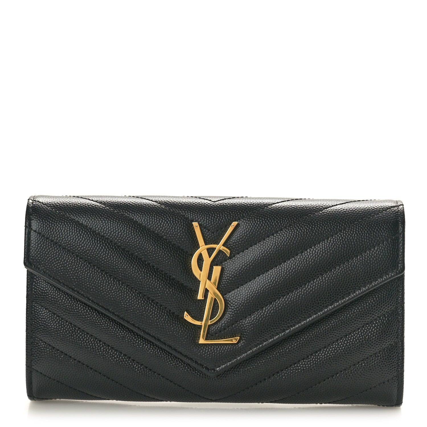 Saint Laurent Grain De Poudre Matelasse Chevron Monogram Flap Wallet Black 1 of 8