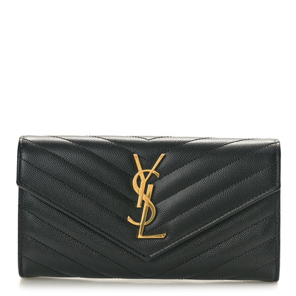 Saint Laurent Grain De Poudre Matelasse Chevron Monogram Flap Wallet Black 1 of 8