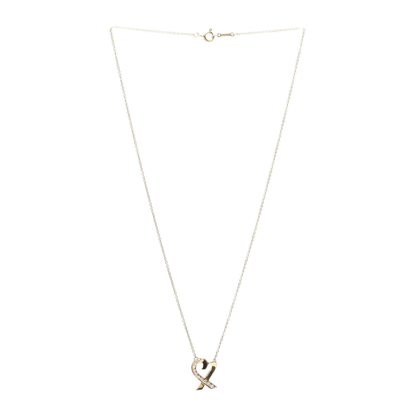 18K Yellow Gold Diamond Small Paloma Picasso Loving Heart Pendant Necklace