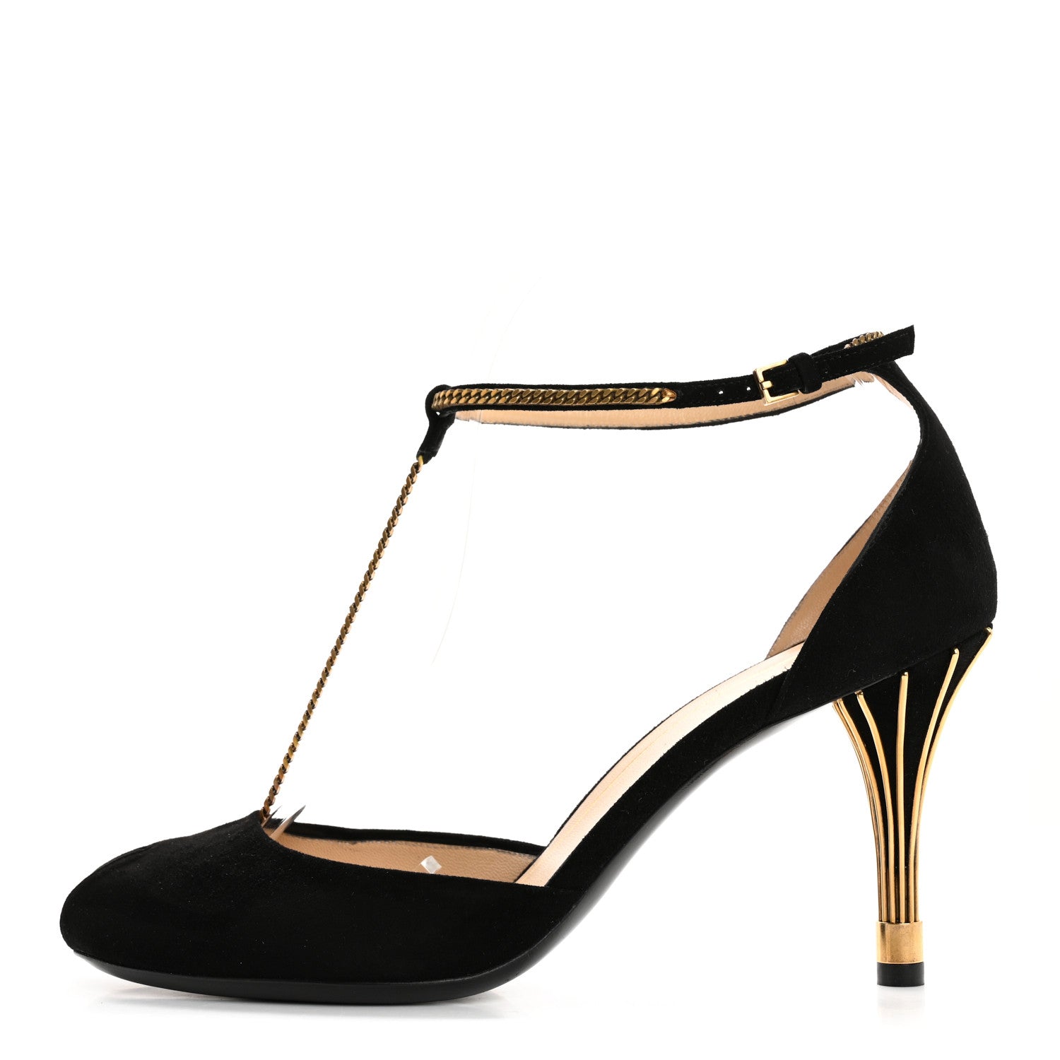 Gucci Kid Scamosciato Ankle Chain Pump 39.5 Black 1 of 8