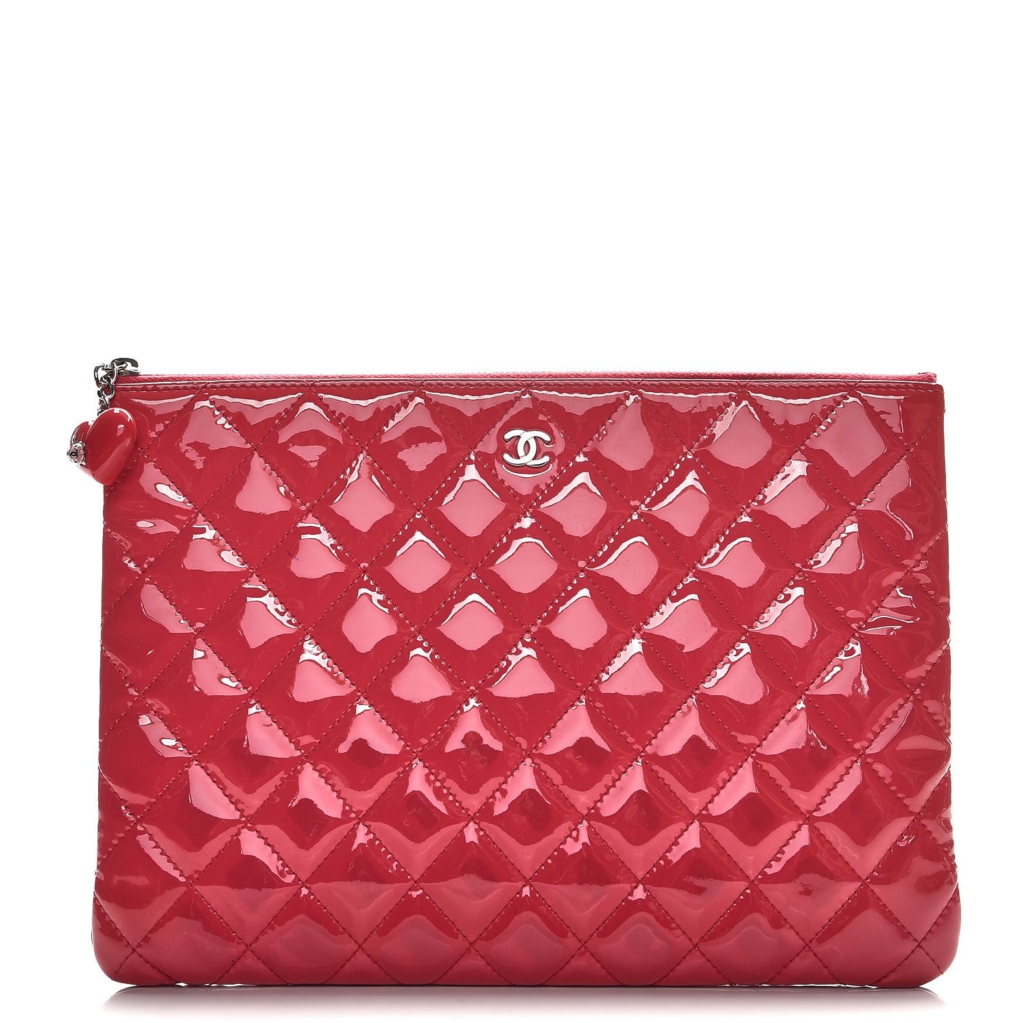Chanel Patent Calfskin Quilted Valentine Hearts Medium O Cosmetic Case Dark Pink 1 of 9