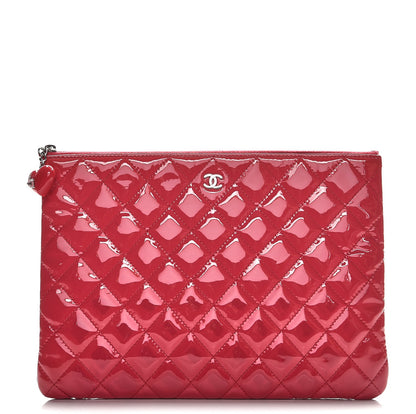 Chanel Patent Calfskin Quilted Valentine Hearts Medium O Cosmetic Case Dark Pink 1 of 9