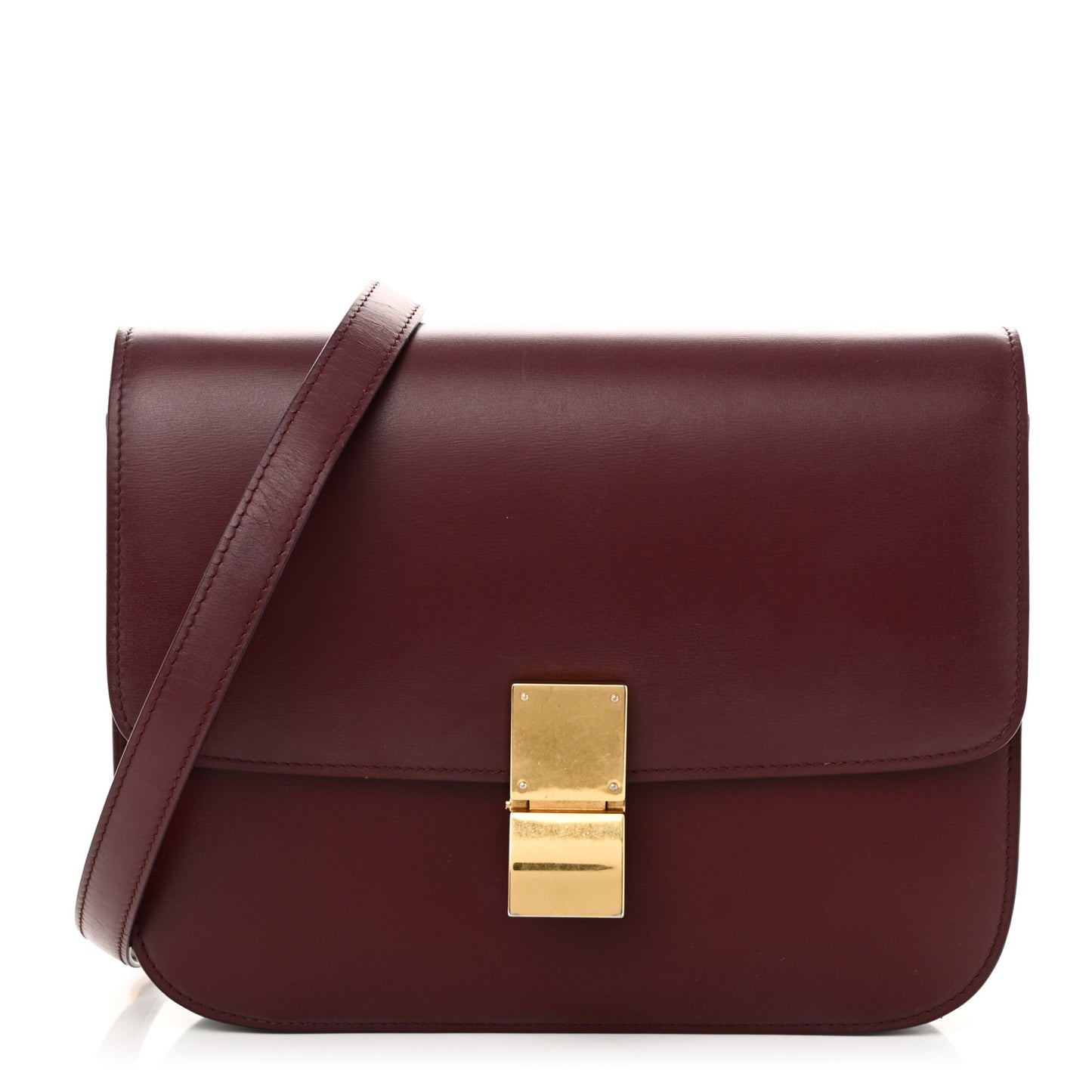 Box Calfskin Medium Classic Box Flap Bag Burgundy
