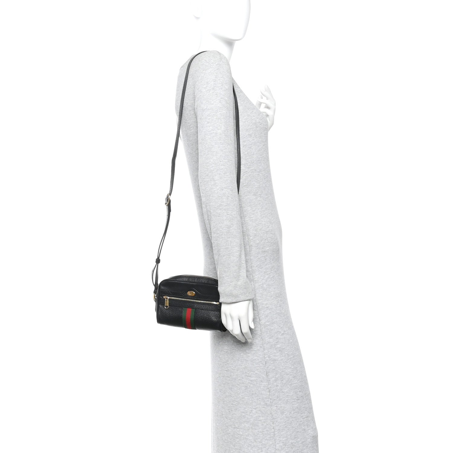 Gucci Calfskin Web Mini Ophidia Shoulder Bag Black 2 of 12