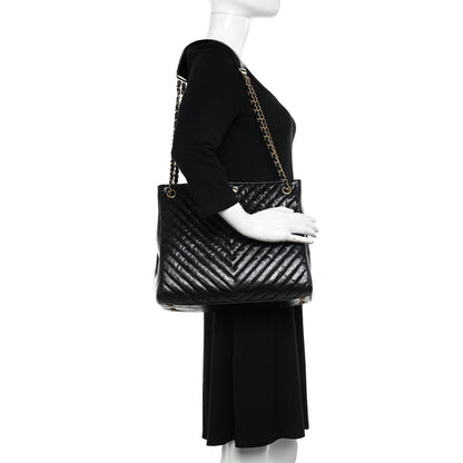 Chanel Aged Calfskin Chevron Quilted Shopping Tote Black 2 of 10