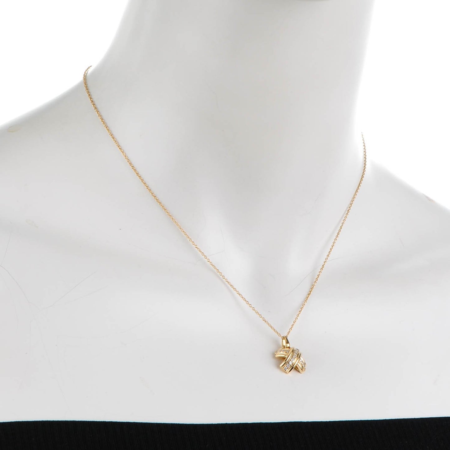 18K Yellow Gold Diamond Signature X Pendant Necklace