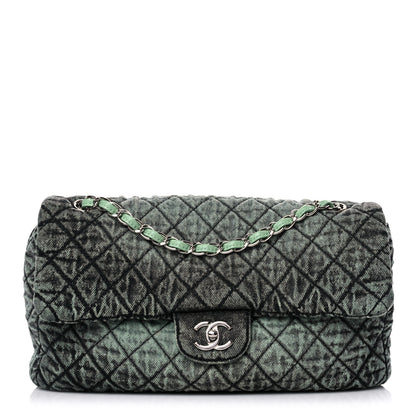 Chanel Denim Quilted Denimpression Flap Green Black 1 of 11