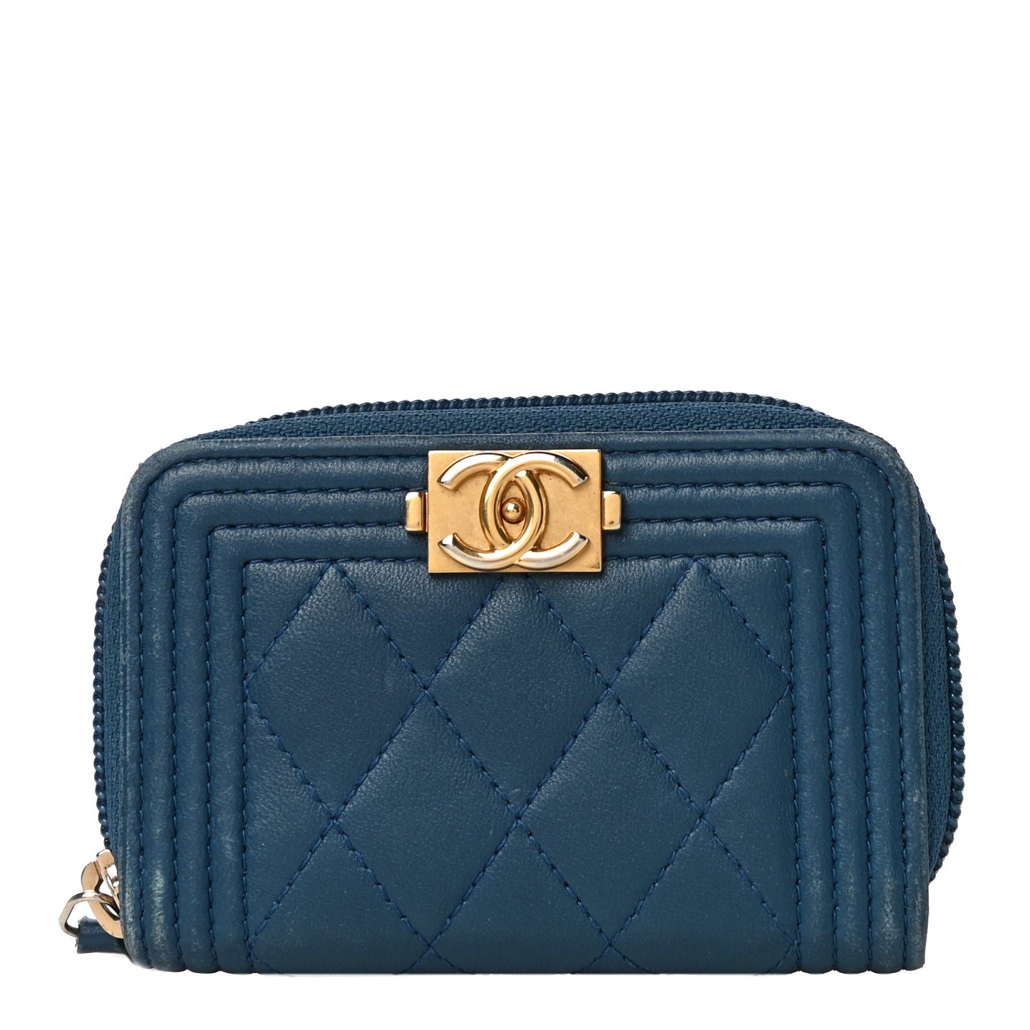 Caviar Quilted Boy Zip Around Coin Purse Wallet Dark Blue