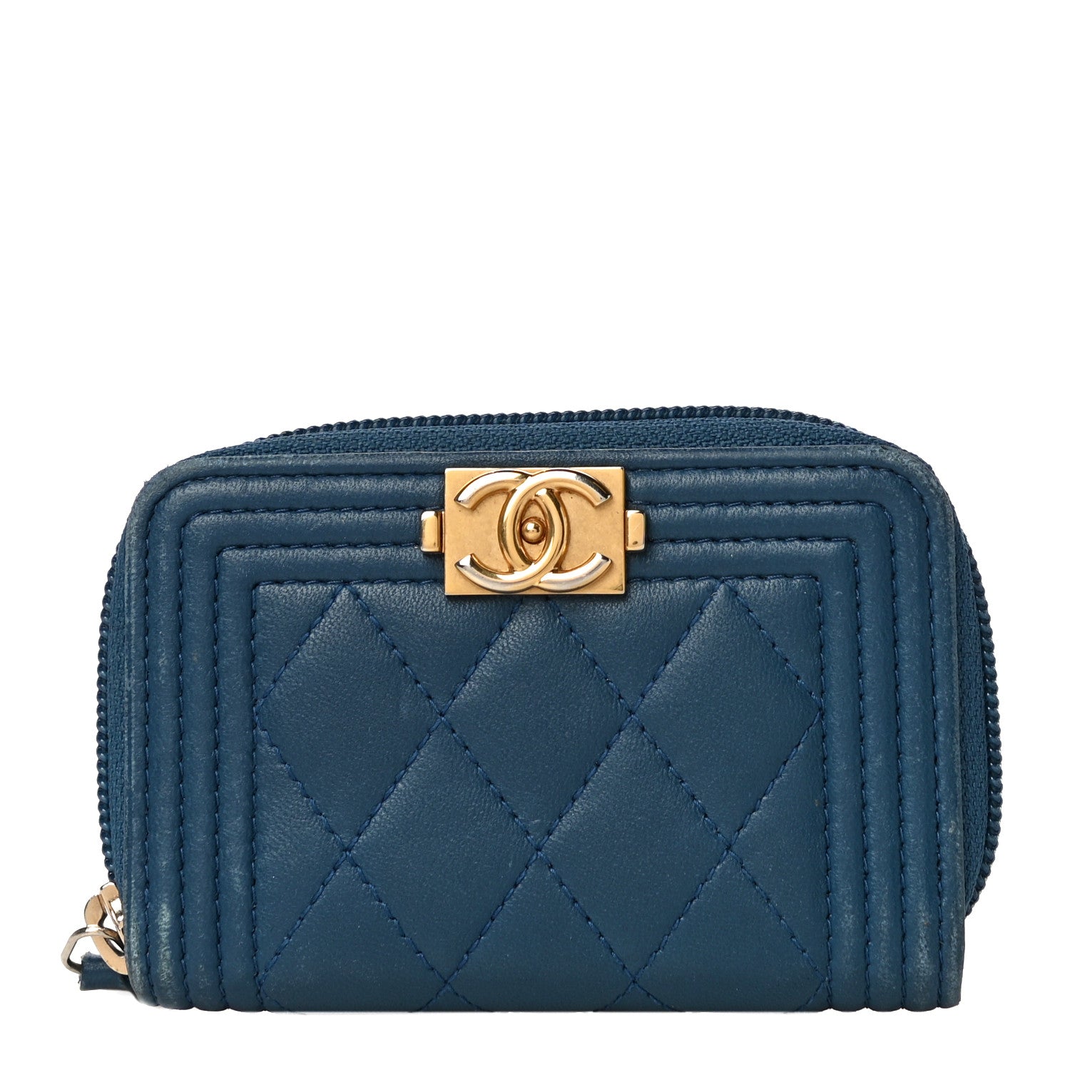 Chanel Caviar Quilted Boy Zip Around Coin Purse Wallet Dark Blue 1 of 17